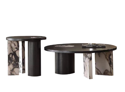 Nesting Round Coffee Table Set of 2 with Mixed Material Legs