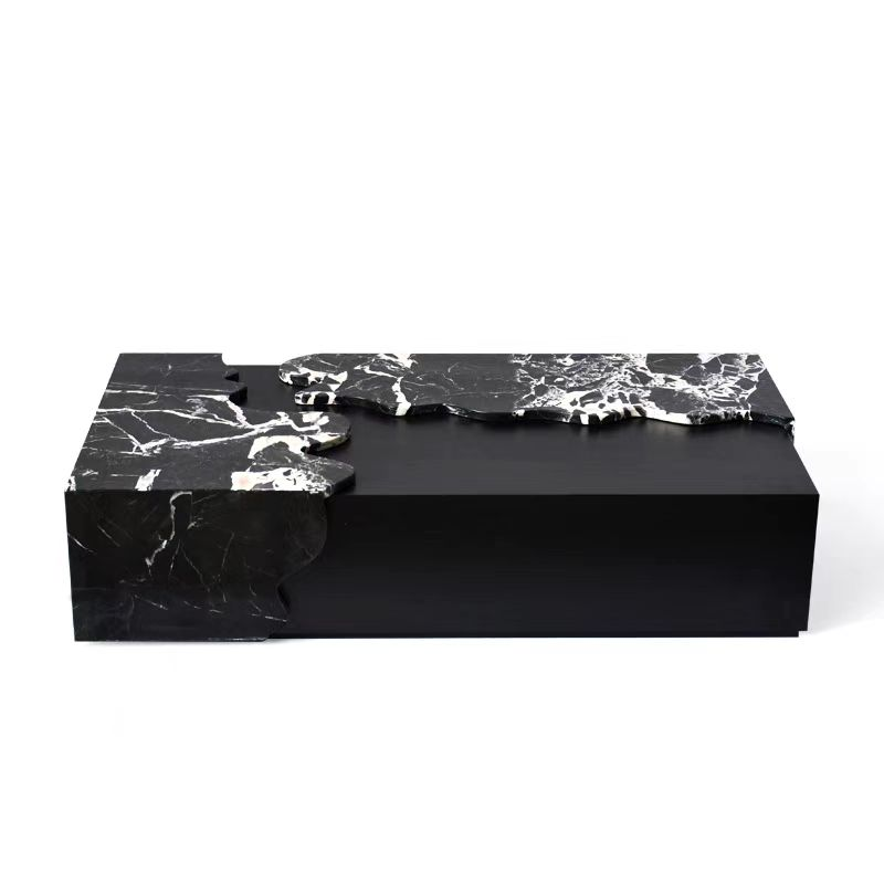 Sculptural Irregular Edge Black Marble Plinth Coffee Table