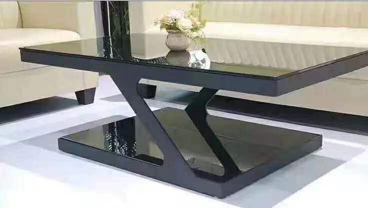 Dual-Tier Smoked Glass Coffee Table with Matte Black Z-Frame