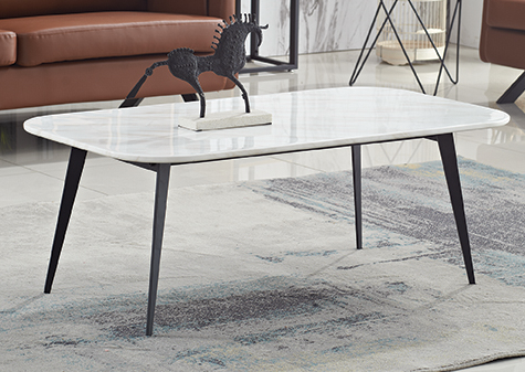 Modern Racetrack Glossy White Coffee Table with Black Splayed Metal Legs