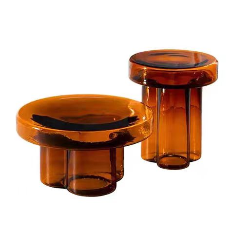 Amber Transparent Glass Nesting Side Table Set