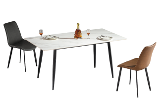 Modern Minimalist White Rectangular Dining Table with Splayed Black Metal Legs