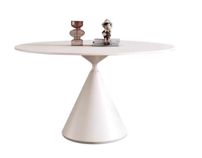 White Round Tulip Dining Table with Conical Pedestal Base