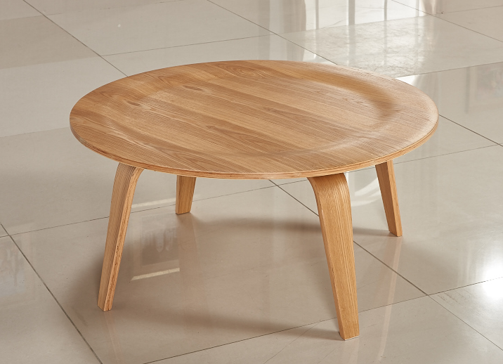 Mid-Century Molded Plywood Round Coffee Table, Natural Ash Veneer