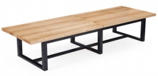 Rectangular Light Oak Finish Coffee Table with Black Metal X-Brace Base