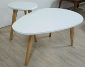 2-Piece Scandinavian Nesting Coffee Table Set, Oval + Round White Top with Light Wood Legs