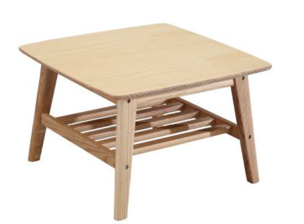 Square Natural Light Wood Two-Tier Coffee Table with Slatted Lower Shelf