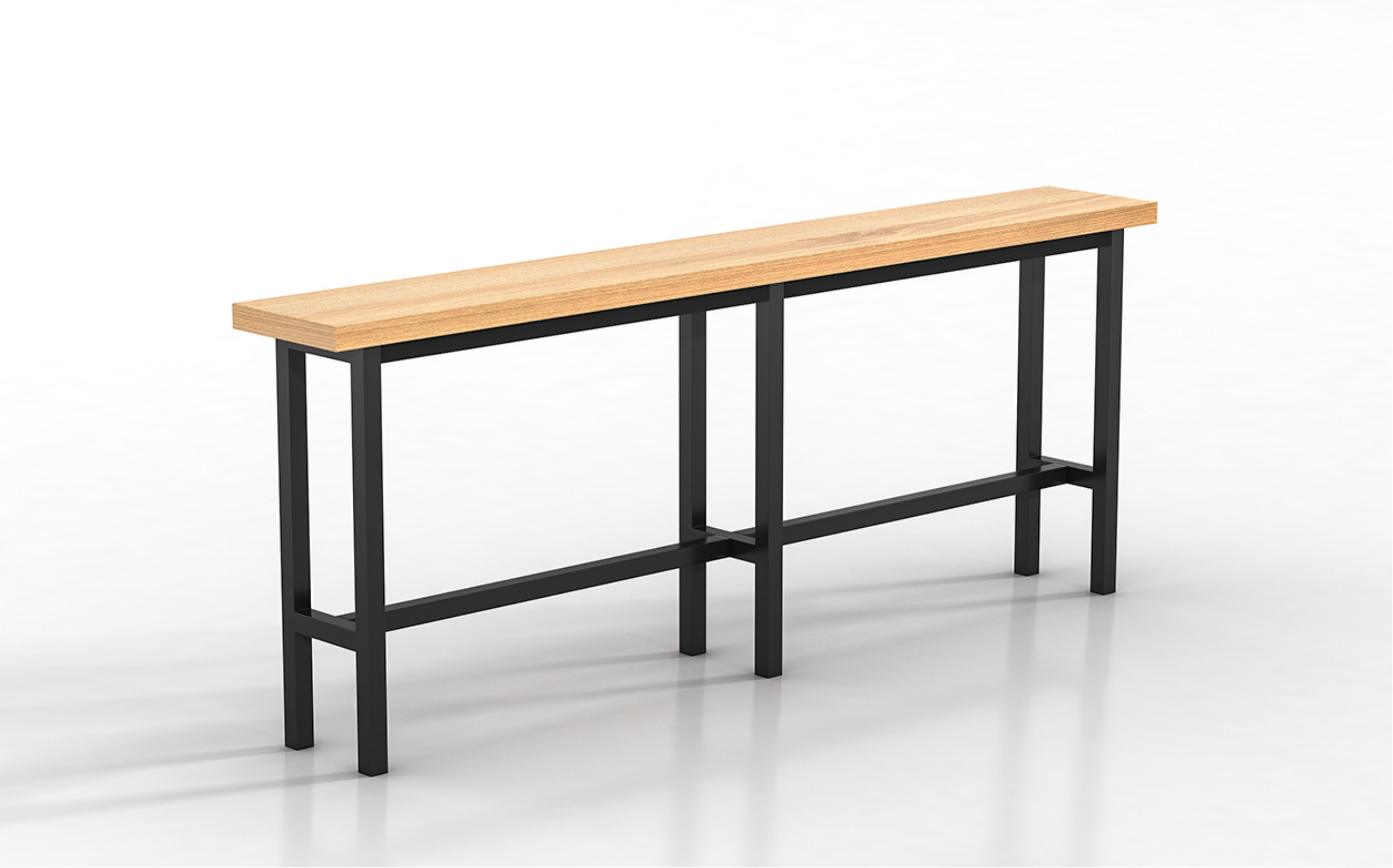 Industrial Light Wood Top Black Metal Frame Narrow Console Table