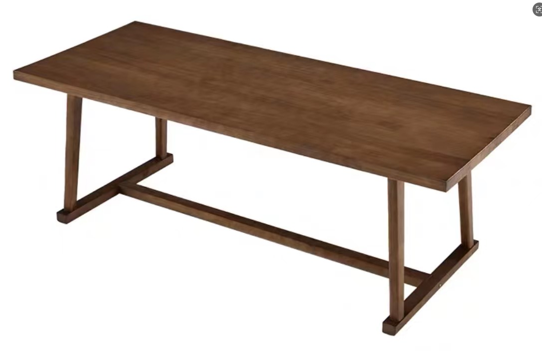 Walnut Brown Rectangular Solid Wood Trestle Dining Table