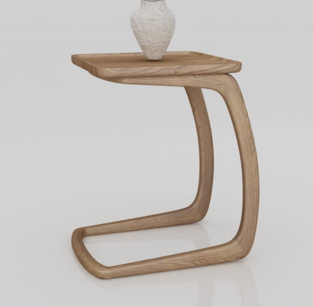 Light Natural Wood C-Shaped Cantilever Side Table with Raised Lipped Square Top