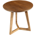 Natural Wood Round Side Table with Splayed Legs and Lower Stretchers