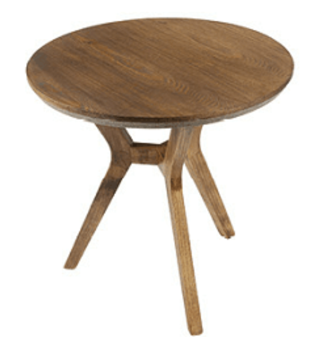 Mid-Century Round Solid Wood 3-Leg Dining Side Table with Cross Brace