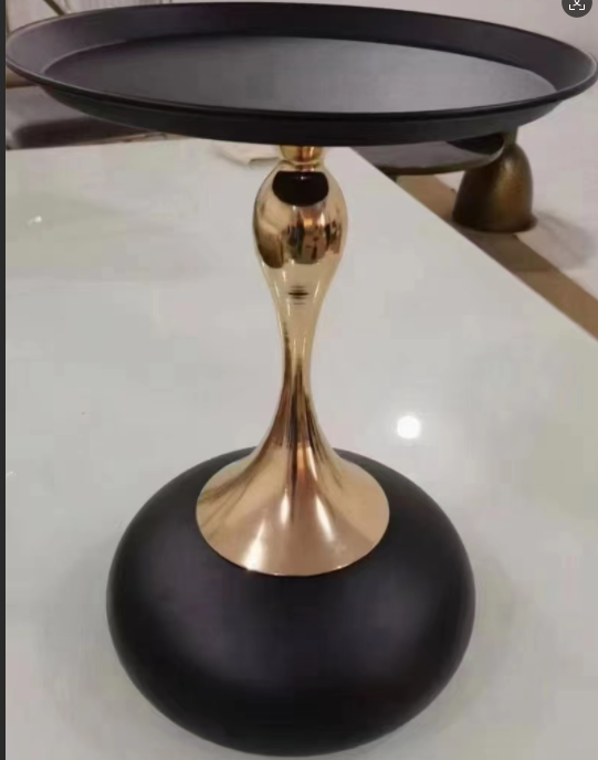 Black Gold Teardrop Pedestal Round Tray Top Accent Side Table