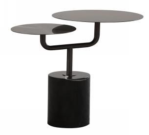 Black Metal Dual-Tier Offset Round Cantilever Side Table