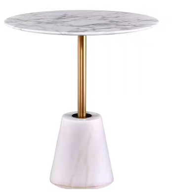 Round Veined White Marble Top Brass Pedestal Side Table
