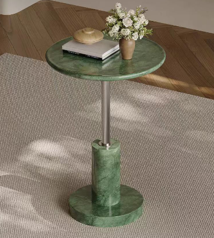 Polished Green Stone Round Pedestal Side Table