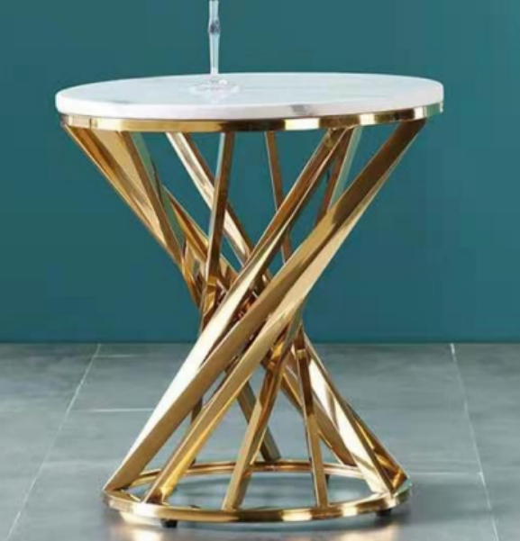 Round White Top Gold Interwoven Hourglass Base Accent Side Table