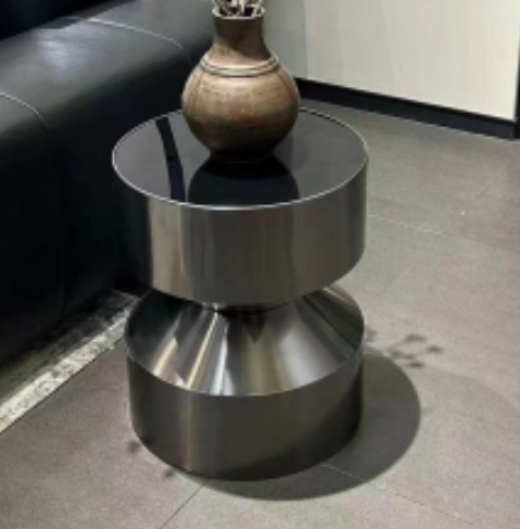 Modern Sculptural Stacked Pedestal Round Side Table