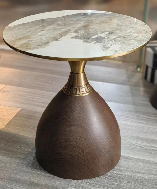 Round Marble Top Brushed Brass Accent Side Table