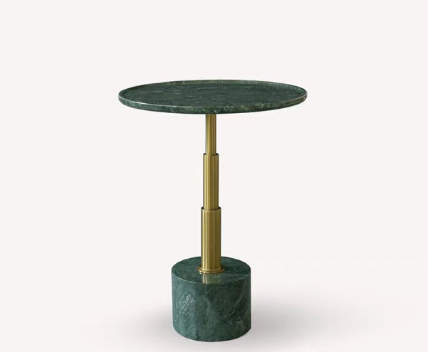 Green Marble Tiered Brass Column Pedestal Side Table