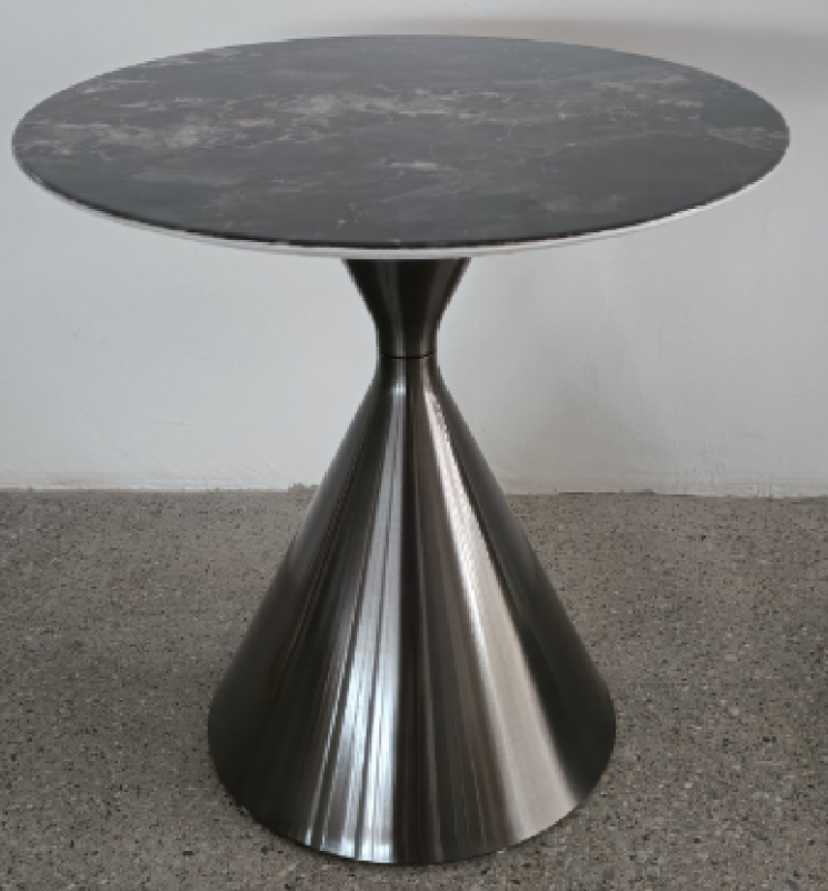 Round Dark Veined Stone Top Hourglass Pedestal Side Table