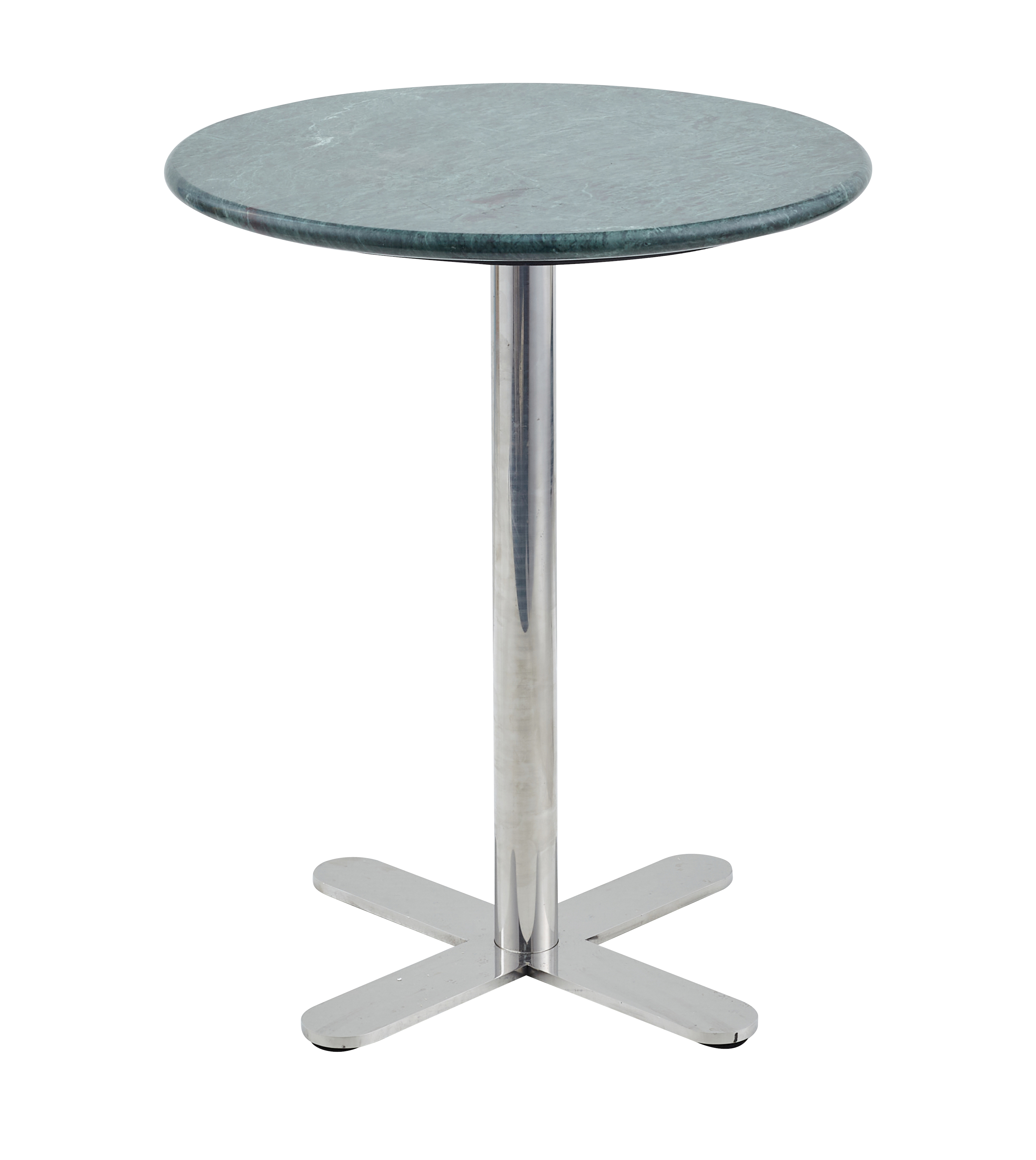 Round Polished Green Marble Top Bar Table with Stainless Steel Cross Base