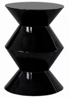 Glossy Black Stacked Faceted Sculptural Round Pedestal Accent Side Table