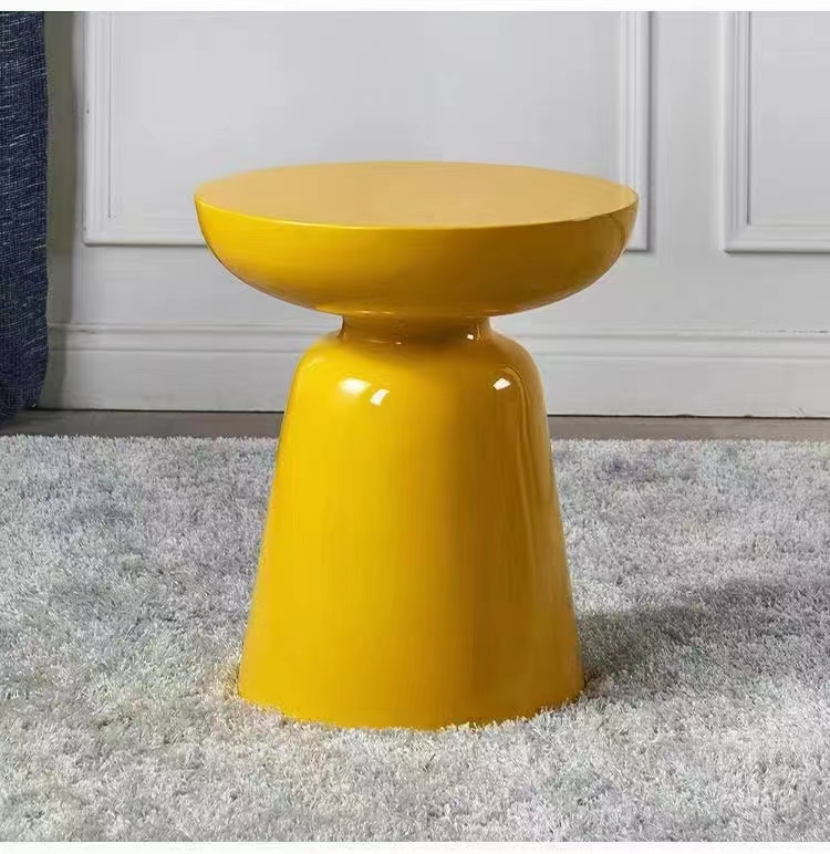 Glossy Yellow Monolithic Sculptural Round Accent Side Table