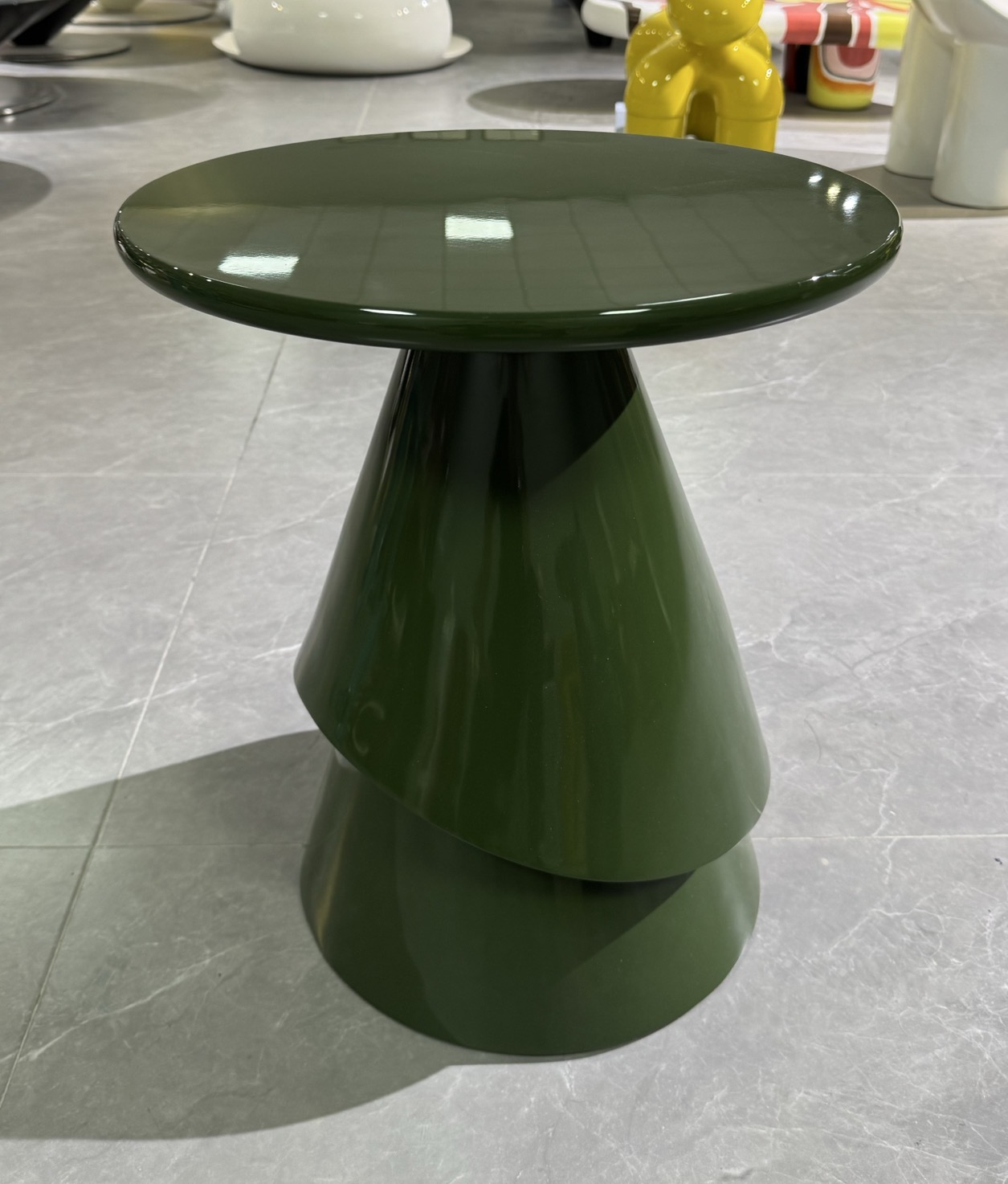 High Gloss Dark Olive Green Stacked Conical Pedestal Round Side Table