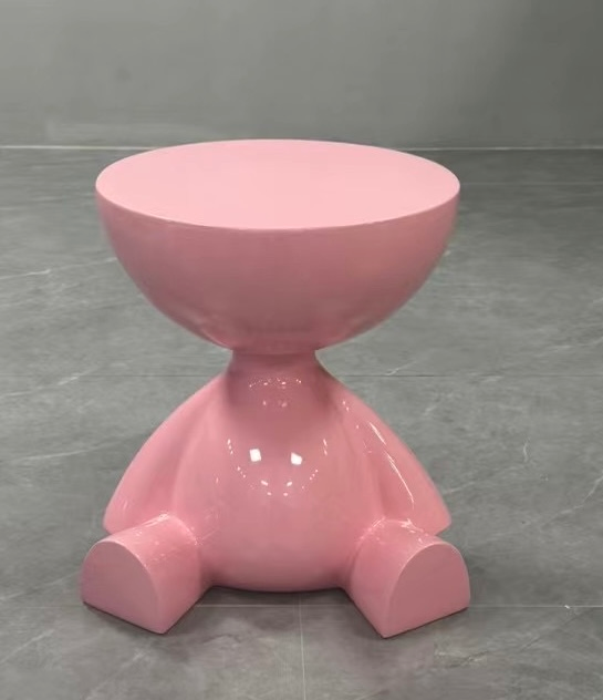Glossy Pink Seated Figurine Sculptural Round Side Table