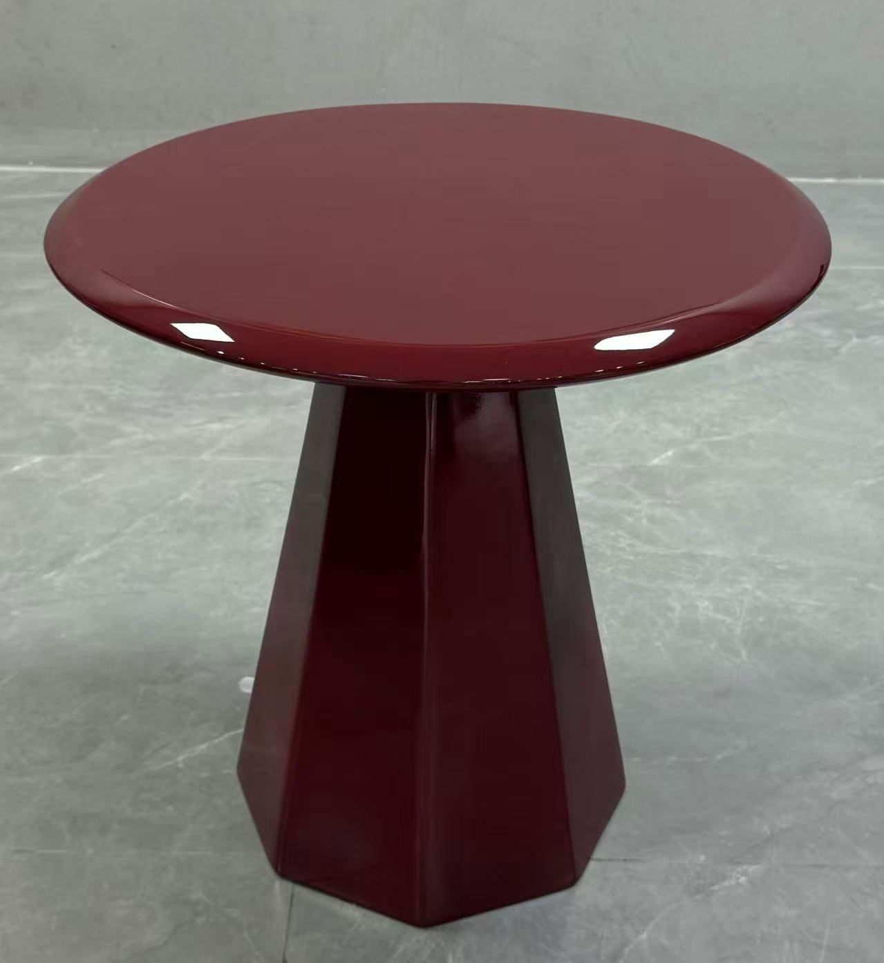 Glossy Burgundy Round Pedestal Side Table