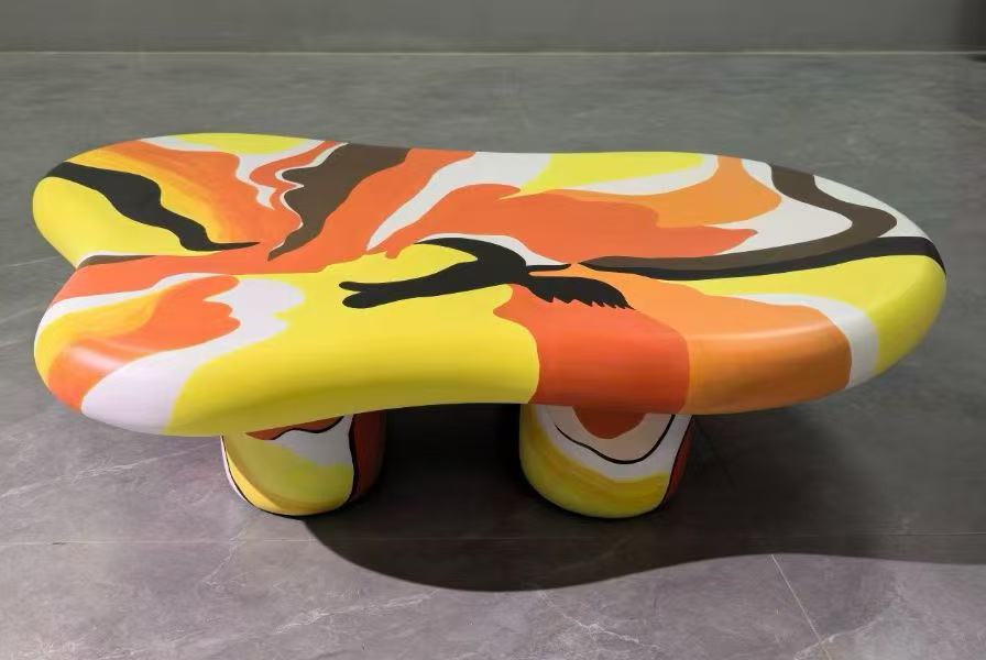Glossy Graffiti Abstract Freeform Cloud-Shaped Low Coffee Table