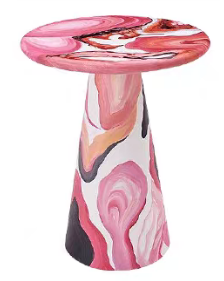 Pink Swirl Pattern Round Tapered Pedestal Accent Side Table
