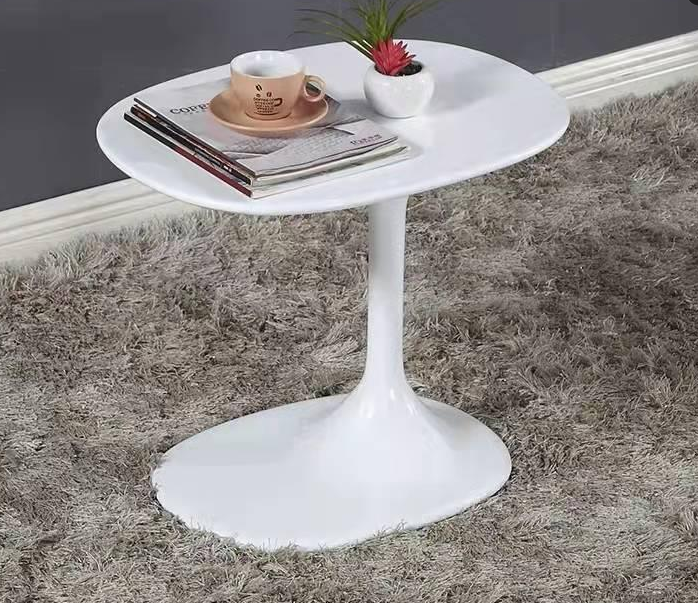 Glossy White Irregular Top Tulip Pedestal Side End Table