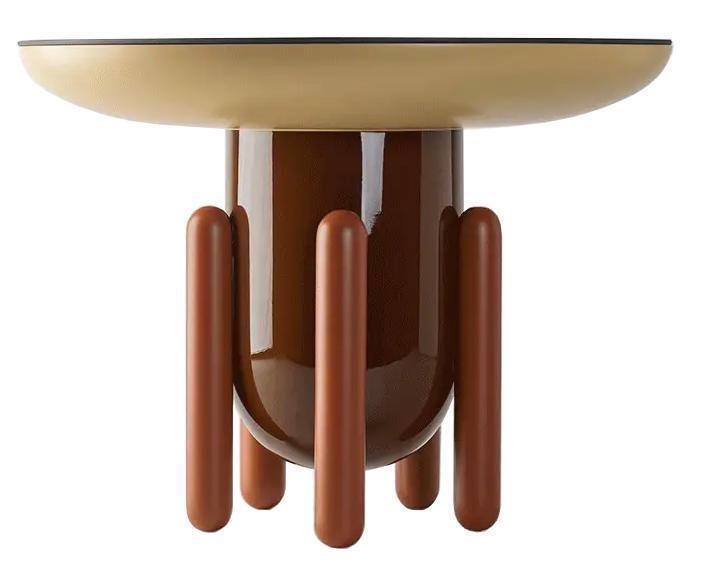 Sculptural Round Lipped Tray-Top Accent Side Table