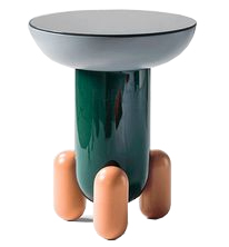 Glossy Teal Pedestal Round Tray-Top Accent Side Table