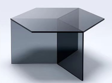 Monolithic Smoked Tinted Glass Geometric L-Shaped Coffee Table