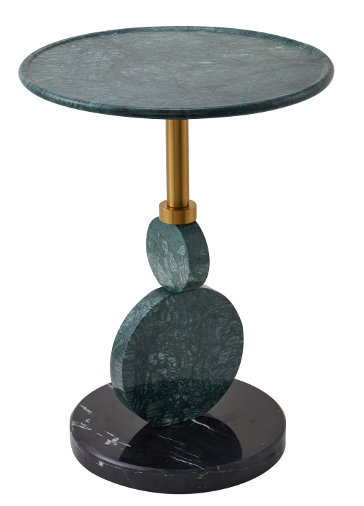 Sculptural Stacked Green Marble Round Accent Side Table