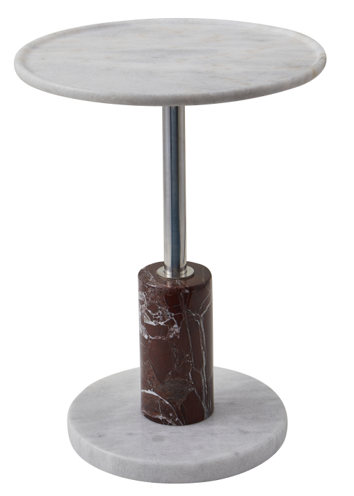 Dual-Tone Marble Round Side Table with Polished Steel Support