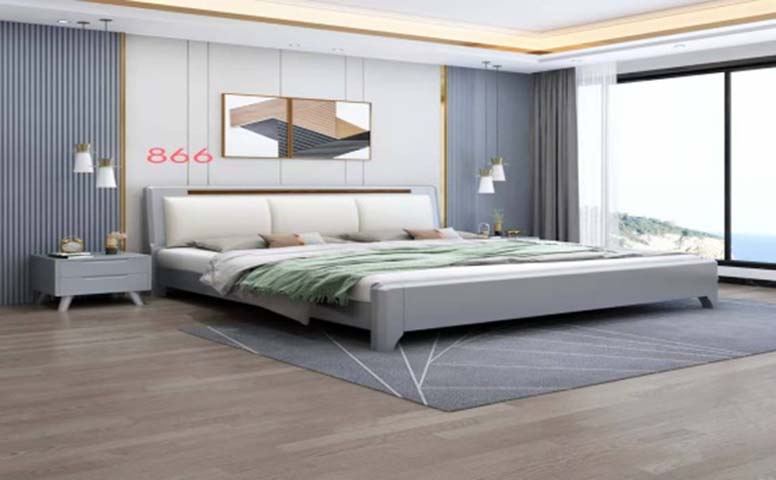 Light Gray Upholstered Platform Bed with 3-Segment Padded Headboard