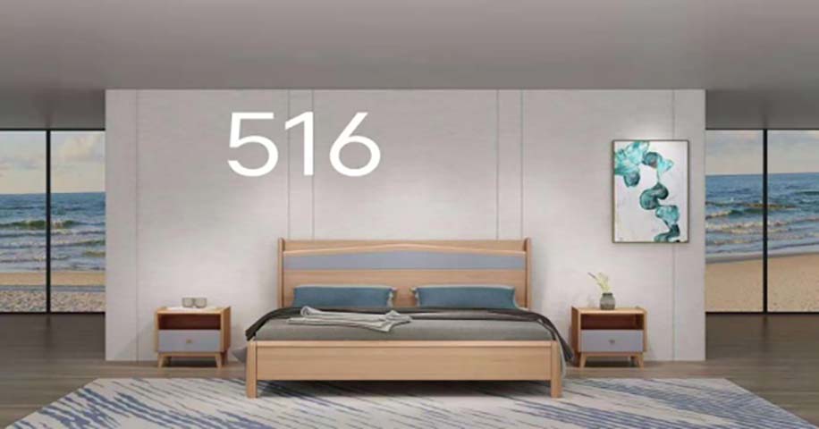 Two-Tone Light Wood Curved Headboard Platform Bed