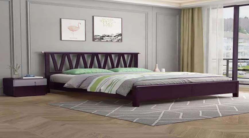 Dark Purple Wood V-Lattice Headboard Queen Platform Bed