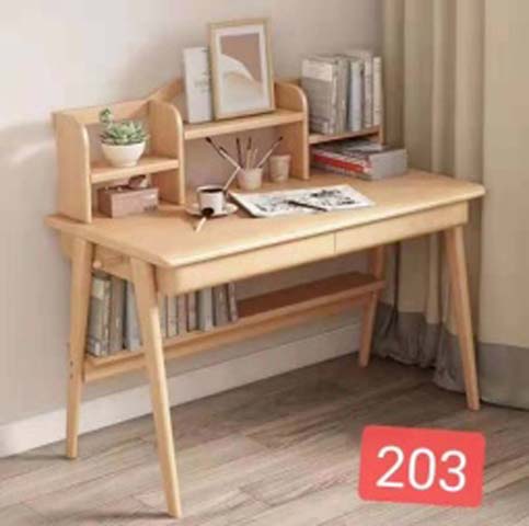 Scandinavian Natural Wood Writing Desk with Integrated Hutch Shelf