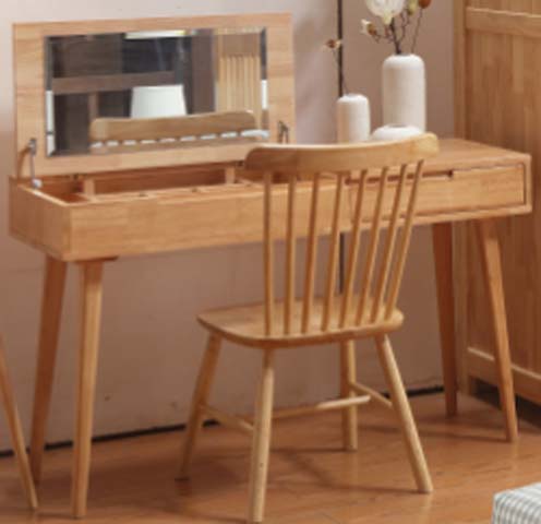 Minimalist Light Solid Wood Flip-Up Mirror Vanity Desk Set with Spindle Chair
