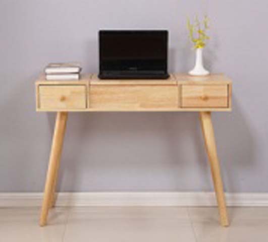 Light Natural Oak Three-Drawer Splayed Leg Writing Desk