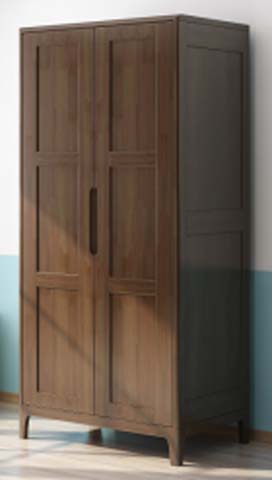 Mid-Century Walnut Finish Two-Door Freestanding Wardrobe