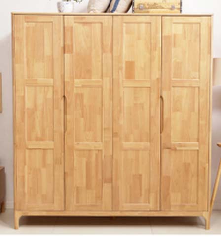 Natural Oak Finish 4-Door Freestanding Wardrobe with Recessed Panels