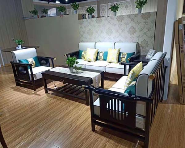 New Chinese Style Dark Solid Wood Rectangular Coffee Table with Open Slatted Lower Shelf