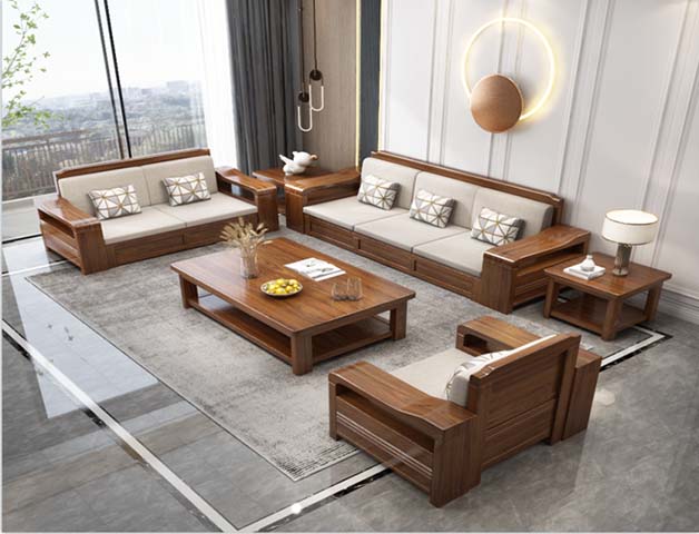 Rectangular Walnut-Tone Solid Wood Coffee Table with Lower Open Storage Shelf