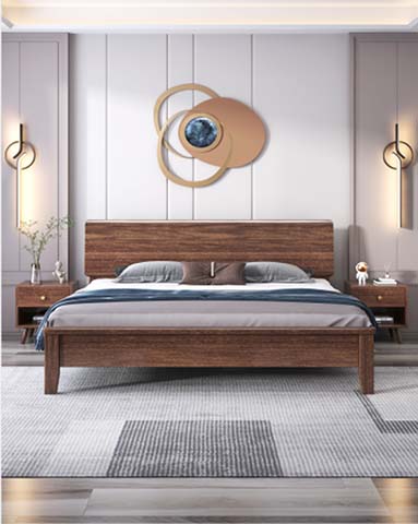 Walnut Finish Wooden Platform Bed with Matching Nightstands